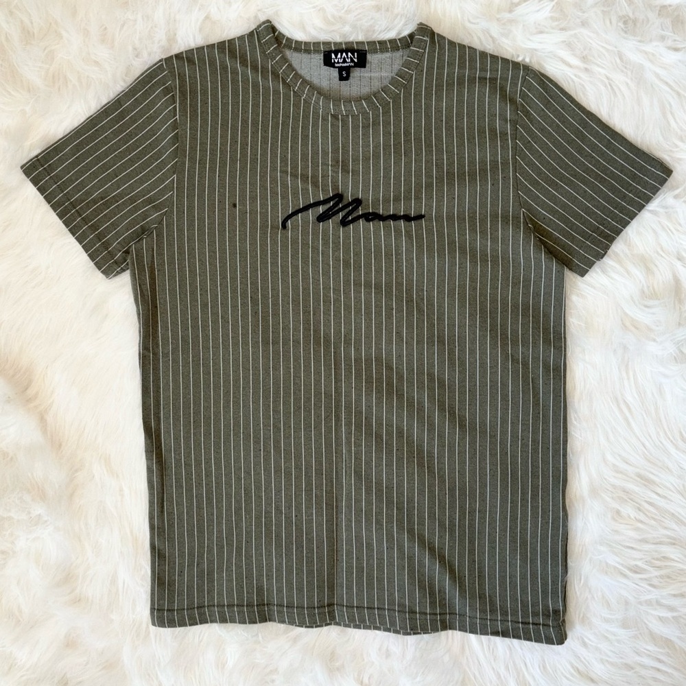 MAN striped green and white T-shirt